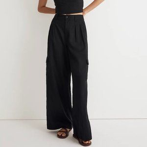 Madewell Wide-Leg Cargo Pants in Linen-Blend in True Black (Size 12)